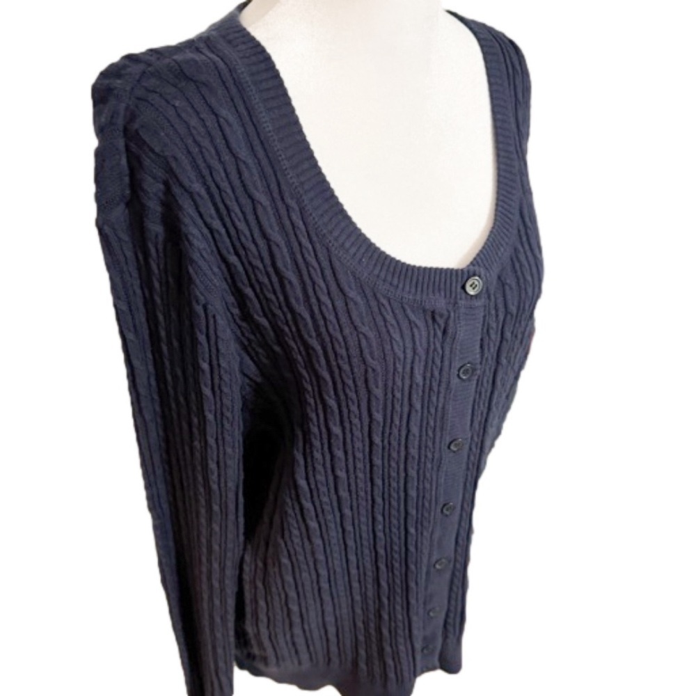 SONOMA LIFESTYLE Cotton Navy Cable Cardigan Button Sweater Women Size PXL/10 - Picture 2 of 13